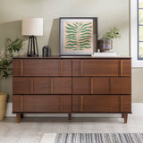 Walker Edison Contemporary Detailed 6-Drawer Solid Wood Dresser, 60 Inch, Walnut-T Walker Edison