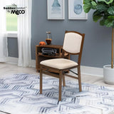 MECO Stakmore Contemporary Premium Solid Wood Dining Compact Folding Chair Set with Fabric Padded Upholstered Seat, Fruitwood, Set of 4 MECO