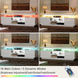 ChooChoo Modern LED TV Stand for 50/55/60/65 Inch TV, High Glossy Entertainment Center with 2 Storage Cabinets, Media Console with 5 Open Shelves for Living Room, Bedroom, White ChooChoo