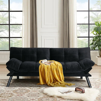 Edbuosy Comfortable Futon Sofa Bed, Memory Foam Loveseat, Convertible Adjustable Sofa Bed CouchSuitable for Office, Home, and Bedroom (Black)