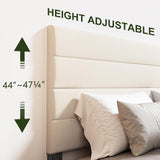 Furnihome Modern King Bed Frame with Adjustable Linen Headboard and Wooden Slats in Beige Furnihome