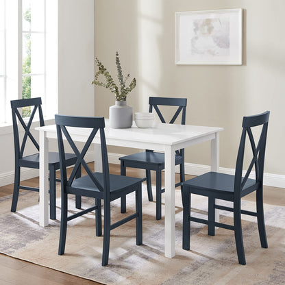 Walker Edison Bennet Bennett Farmhouse 5 Piece Table and X Back Chair Dining Set, Set of 5, Navy Blue - WoodArtSupply