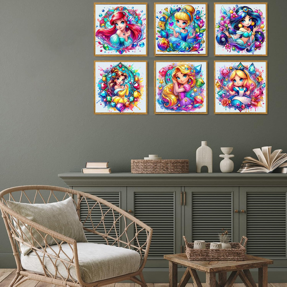 DAZZLEDOTS Diamond Art Kits for Adults, 6 Pack Cartoon Diamond Painting Kits for Beginner Princess DIY 5D Full Drill Diamond Dots Crafts for Home Wall Decor Gifts 12x12 Inch DAZZLEDOTS