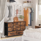 Furnulem Wide Dresser with 9 Large Drawers for 55'' Long TV Stand Entertainment Center,Wood Shelf Storage for Bedroom,Living Room,Closet,Entryway,Sturdy Metal Frame (Rustic Brown Furnulem