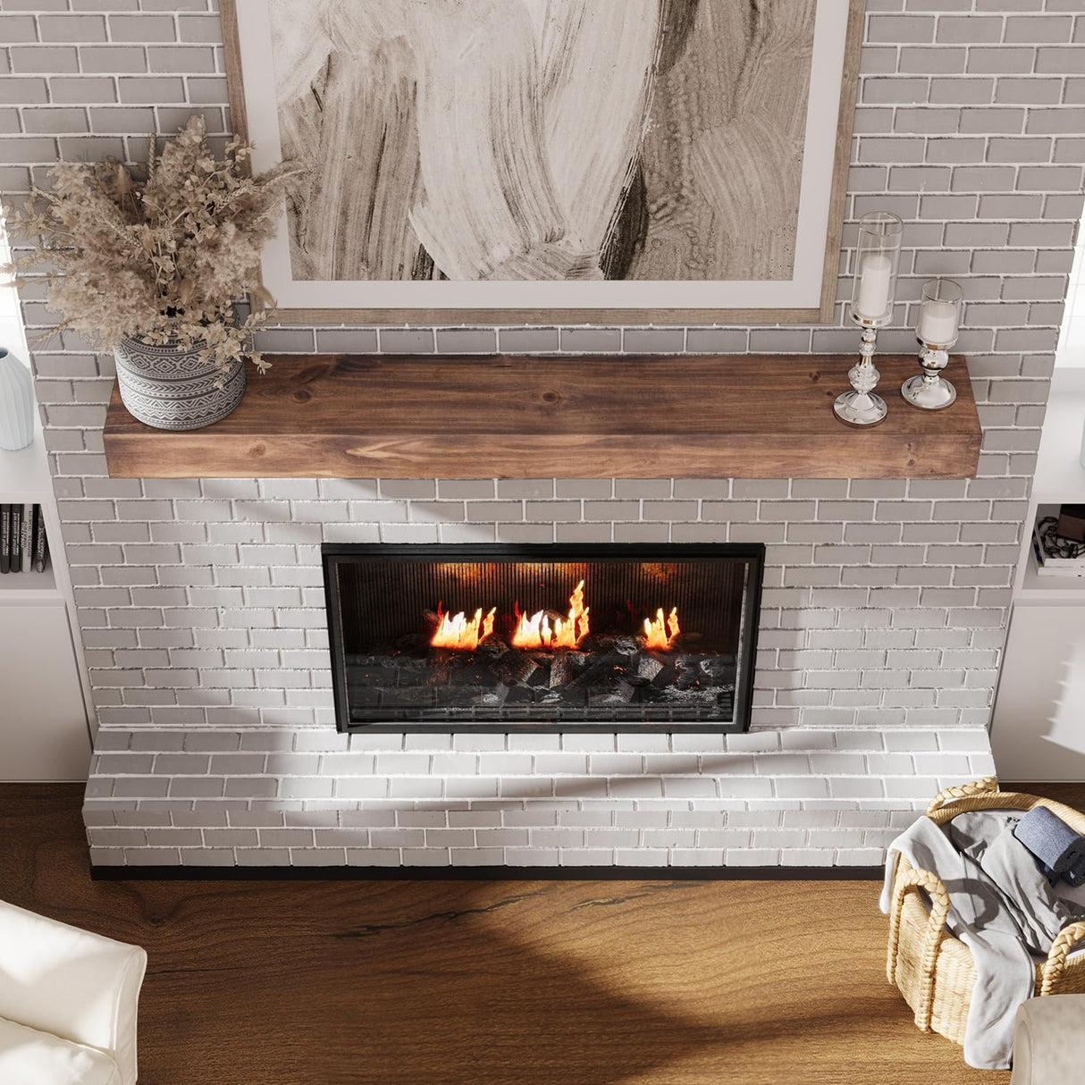 60 Inch Floating Shelf, Handcrafted Wood Mantles for Over Fireplace, Floating Mantel Shelf with Invisible Heavy Duty Metal Bracket for Wall Decor, 60 Inch Fireplace Mantel, Brown Weyderk