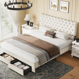 Belffin Queen Size Bed Frame with 2 Storage Drawers, Upholstered Bed Frame with Adjustable Diamond Headboard, Velvet Modern Platform Bed Frame, No Box Spring Needed, Easy to Assemble, Beige Belffin