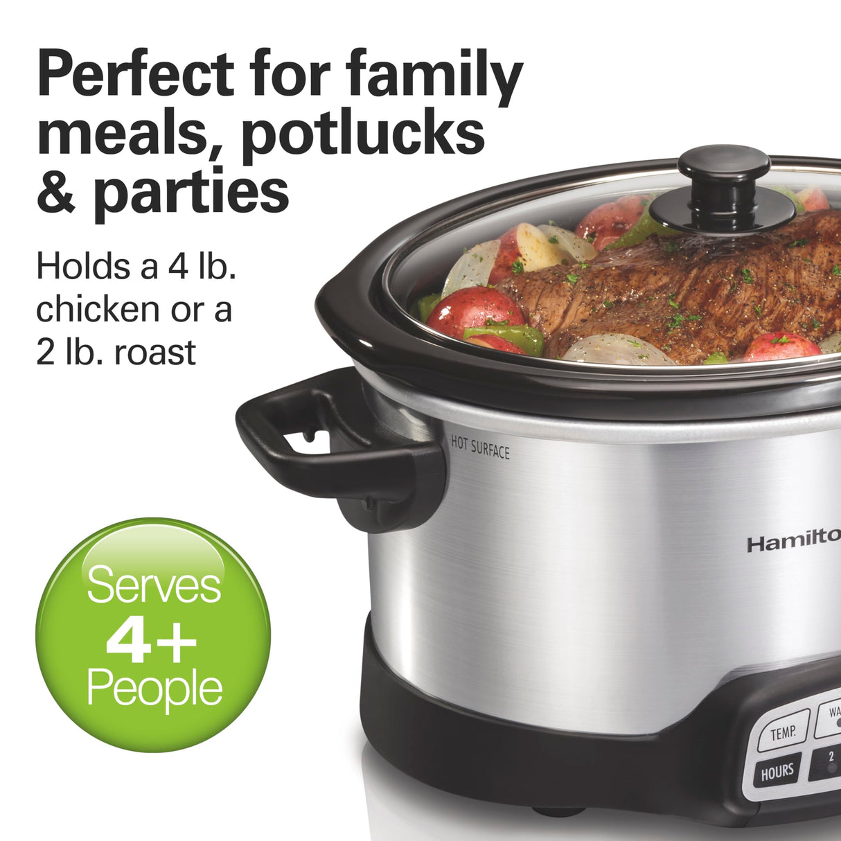 Hamilton Beach Programmable Slow Cooker with Flexible Easy Programming, 5 Cooking Times, Dishwasher-Safe Crock, Lid, 4 Quart, Silver Hamilton Beach