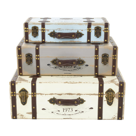 Deco 79 Wooden Decorative Trunk Nesting Decorative Large Boxes with Vintage Accents and Studs, Set of 3 Storage Trunks 23", 21", 18"W, Multi Colored Deco 79