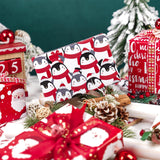 LeZakaa Christmas Wrapping Paper Roll - Mini Roll - 3 Rolls - 17 Inch X 120 Inch Per Roll - Red & White Penguins, Ho, Santa Claus, Christmas Elements Holiday Collection LeZakaa