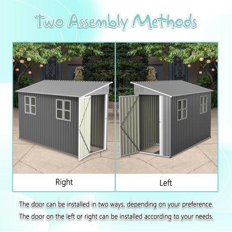 4x10FT Metal Shed with Floor Frame, Lean to Shed with 2 Windows, Outdoor Storage Shed for Garden Backyard Patio, Outside Large Tool Shed for Tools& Bicycle Storage Mulcoony