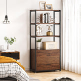 Tribesigns Rustic 4-Tier Bookcase with 2 Storage Drawers for Home Office Tribesigns