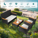 JAMFLY Patio Furniture Set 4 Piece Conversation Set Outdoor Wicker Rattan Chairs Backyard Pool Garden Porch Balcony Patio Loveseat with Cushions and Table, Black/Beige JAMFLY