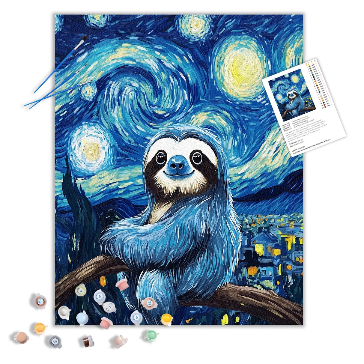 Sloth Sitting on a Tree Trunk Paint by Number Kits for Adults, Starry Night Scenery Paint by Number for Beginner, Funny Animal Acrylic Oil Painting for Gift Home Wall Decor(16×20inch, Unframe) ARNLRDYA
