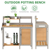 Wooden Potting Bench Table with Sink,Outdoor Garden Table Work Bench with Storage, Workstation for Outside Patio Lawn SoliWood