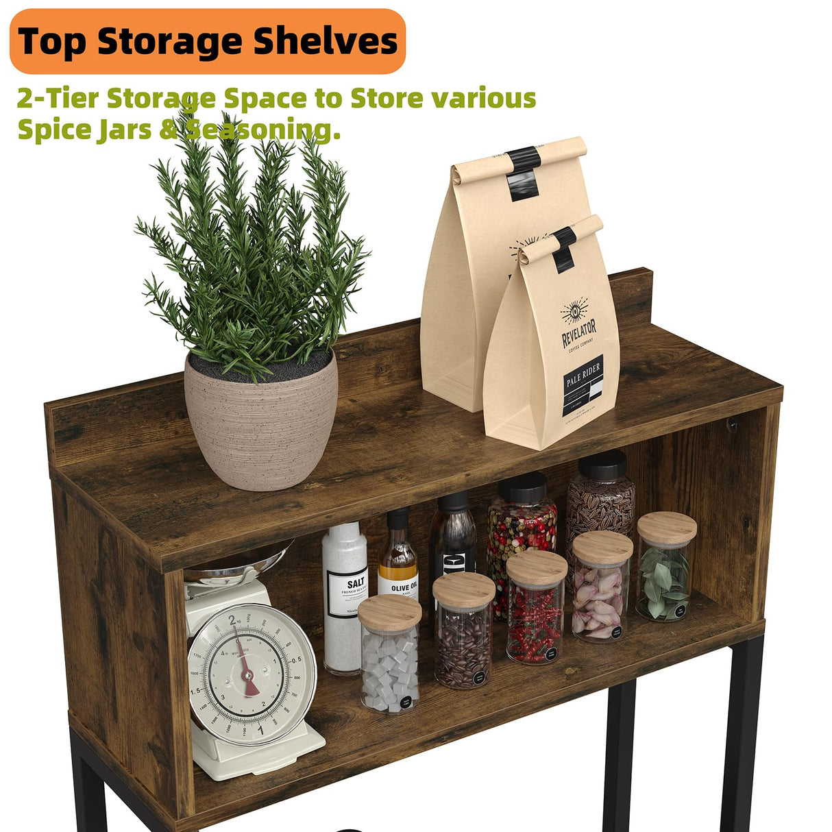 Furniouse Rustic Brown 5-Tier Kitchen Bakers Rack with Power Outlet and Storage Solutions Furniouse