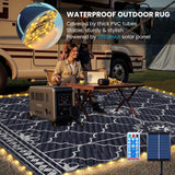 8x10Ft Outdoor Rug, Solar Powered Outdoor Rug with 113LEDs Strip Lights, Waterproof Plastic Reversible Outdoor Straw Rugs, Rugs Mat for House Deck RV Camping Patio Beach Balcony Picnic (Blue White) Capybland