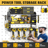 Spacecare Power Tool Organizer, Drill Holder Wall Mount with 2 Side Pegboards with Hooks, 3 Layer Garage Organization Floating Cordless Heavy Duty Tool Organizers Utility Rack for 4Drill Holders Black SPACECARE