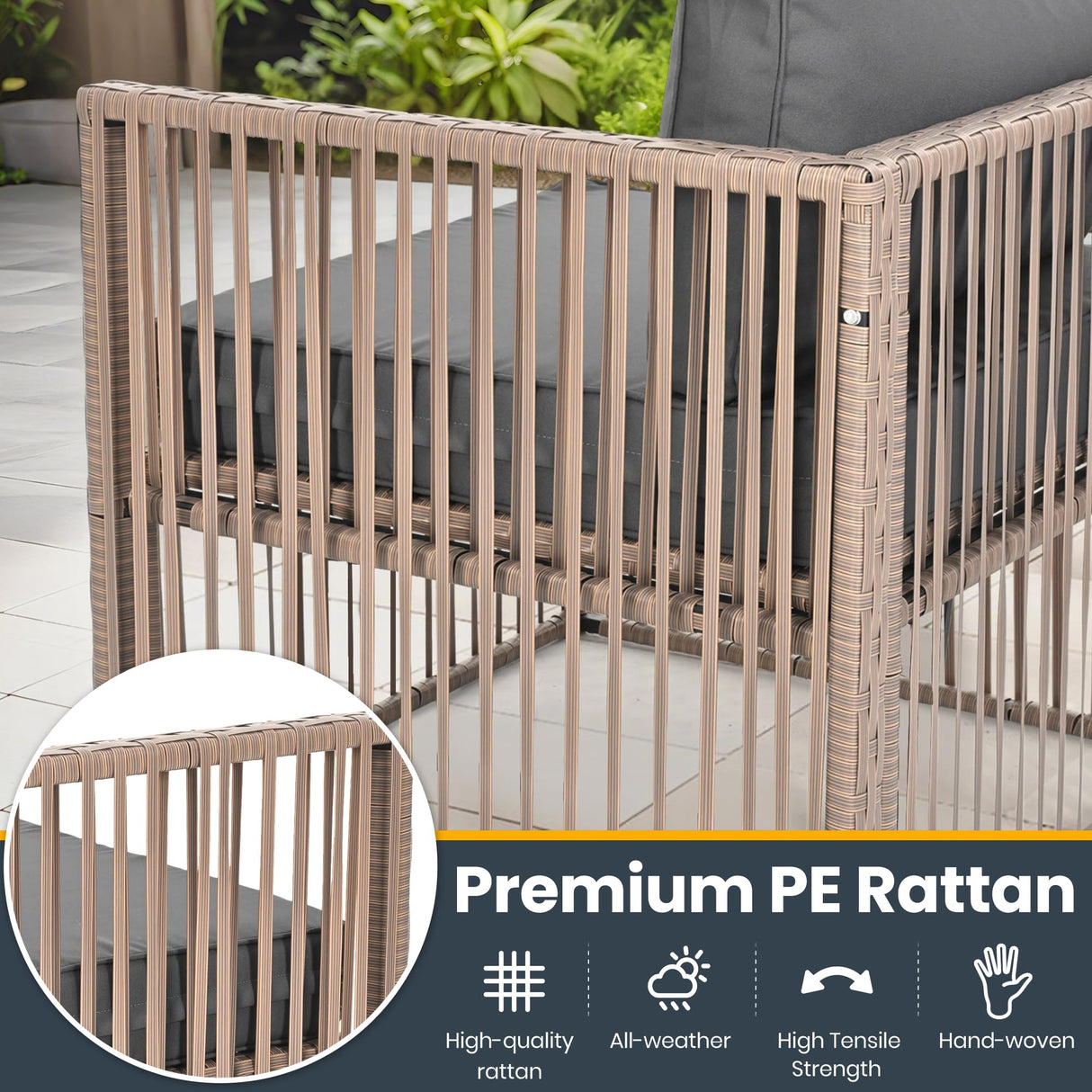 Pamapic 7-Piece Outdoor Sectional Sofa Set, All-Weather PE Rattan Patio Furniture with Washable Cushions Covers, Gray Cushions and Brown Rattan, Dark Gray Pamapic