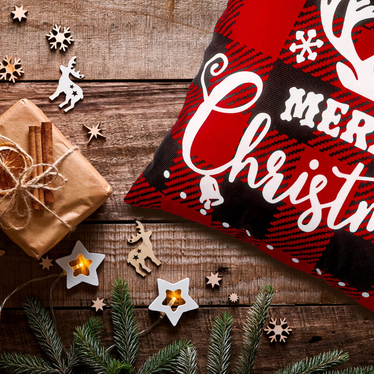 Christmas Pillow Covers 18x18 Set of 4 Winter Throw Pillow Covers Holiday Buffalo Plaid Pillow Covers Merry Christmas Pillows for Couch Sofa Home Decor Xmas Cushion Covers Indoor Decor Thicker Melonva