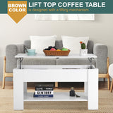 PayLessHere Coffee Table Lift Top Coffee Tables with Hidden Compartment and Storage Shelf Wooden Lift Tabletop Dining Table for Living Room Home (White, 39" D x 28" W x 24" H) PayLessHere