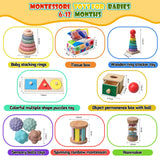 Montessori Toys for Babies 6-12 Months,1 Year Old,8 in 1 Learning Educational Set Wooden Sensory Toys for Baby Toys 12-18 Months (Includes Tissue Box Toy,Rainmaker and More) Tooysea
