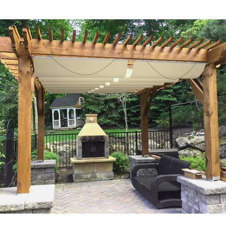 Patio Paradise 3'W x 16'L Waterproof Retractable Pergola Canopy Replacement Outdoor Shade Cover for Patio Garden Deck Gazebo Porch, Wave Sun Shade Awning with Slide on Wire Cable Hardware, Beige Patio