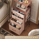 WLIVE 4 Drawer Dresser for Bedroom, 37" H Nightstand with Charging Station and Led Light, Tall Night Stand Bed Side Table, End Table with USB Ports and Outlets, Fabric Bins, Wood Shelf, Pink WLIVE