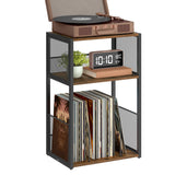 VASAGLE Record Player Stand, 3-Tier Side Table, Vinyl Record Storage up to 100 Albums, End Table for Living Room, Bedroom, Rustic Brown ULET275K01 VASAGLE