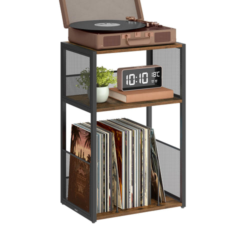 VASAGLE Record Player Stand, 3-Tier Side Table, Vinyl Record Storage up to 100 Albums, End Table for Living Room, Bedroom, Rustic Brown ULET275K01 VASAGLE