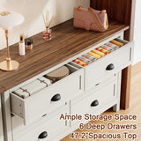 Wananlanen Farmhouse Dresser for Bedroom, Antique Double 6 Drawer Dresser & Chest of Drawer with Metal Handle and Storage, Wood Rustic Dresser Organizer for Living Room(Antique White) Wananlanen