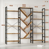 INNOD 70x70" Triple 5 Tier Book Shelf, Large Wooden Bookcase with 17 Open Display Shelf, Modern Tree Bookshelf Metal Frame Tall Book Case Furniture for Living Room Bedroom Home Office Rustic Brown INNOD