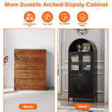 GangMei 73'' Tall Arched Cabinet, Arched Kitchen Pantry Storage Cabinet with Doors/Shelves/Drawers, Modern Arched Bookcase Display Cabinet for Home Office Bar Living Room (Black) GangMei