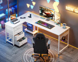 AODK L Shaped Desk with 4 Tier Drawers, 61" Reversible Gaming Desk with Power Outlets, L Shaped Computer Desk with USB Charging Port and Host Stand, Home Office Corner Desk, Easy to Assemble, White AODK