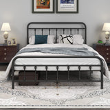 DUMEE Textured Black Metal Queen Bed Frame with Vintage Headboard & Footboard, No Box Spring Needed DUMEE