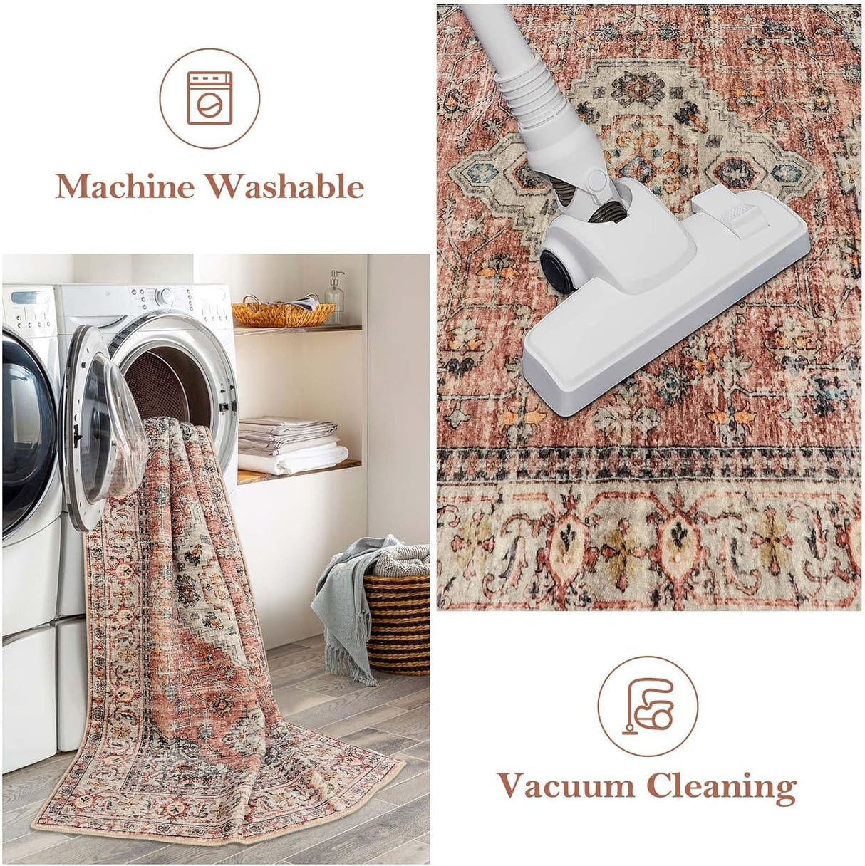 Lahome Oriental Hallway Runner Rug, 2.5x8 Kitchen Runner Non Slip Ultra-Thin, Soft Washable Hallway Rug Distressed Non Shedding Long Carpet for Entryway ‎Laundry Room Bathroom, Peach/Orange Lahome