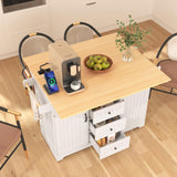 Merax 55.7" Large Kitchen Cart Island on Wheels Foldable Dining Table with 2 Drop Leaf,Power Outlet,3 Drawers,Wood Storage Cabinet Merax