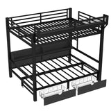Queen over Queen Bunk Bed with Storage Drawers and Shelves, Metal Bunk Beds with USB Ports and LED Lights, Lower Bed that can be converted into a sofa for Bed Room,Guest Room,Dormitory.(Black) Harper & Bright Designs