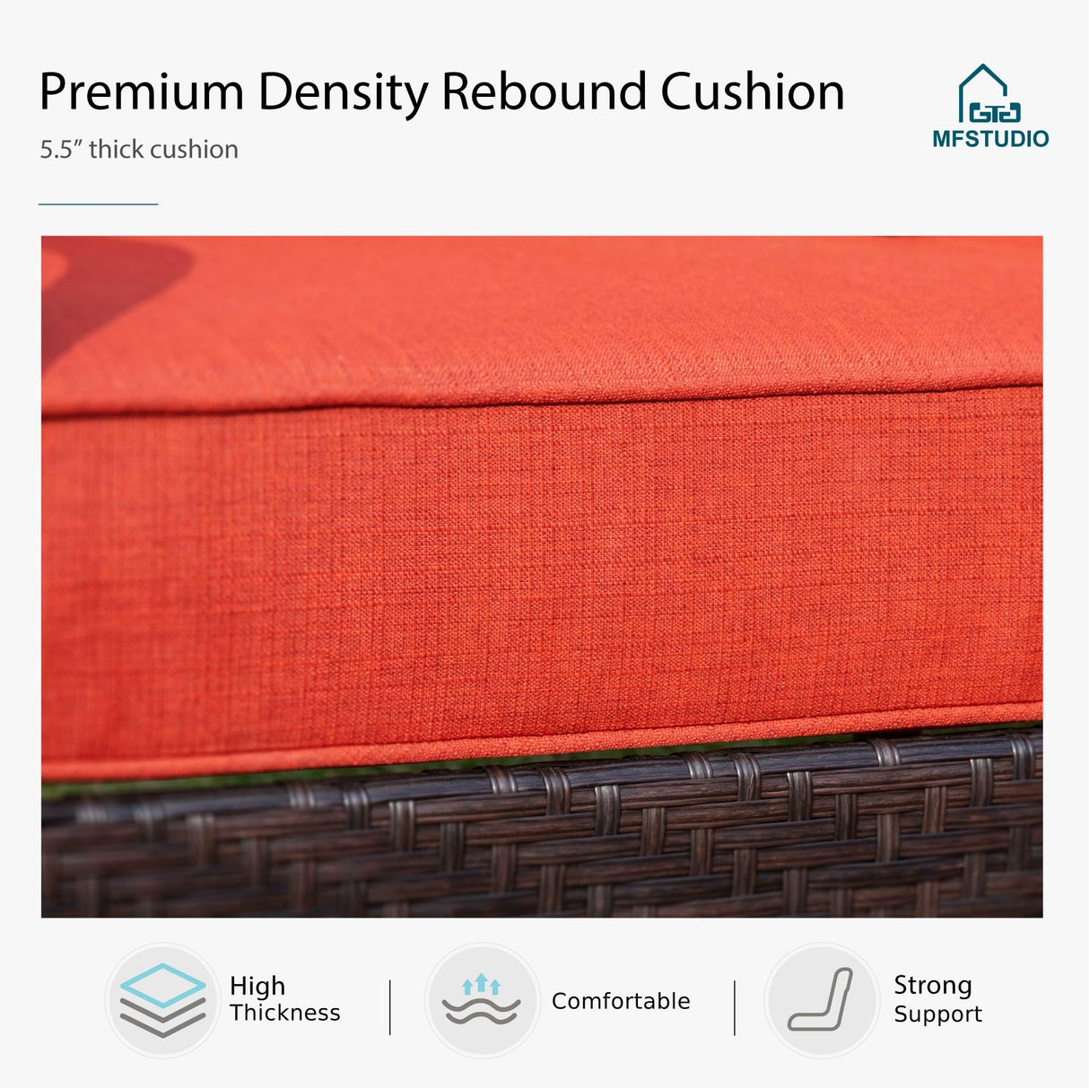 MFSTUDIO 5 Pieces Outdoor Patio Furniture Set, Metal Outdoor Conversation Sofa, Rattan Wicker Patio Sectional Sofa Set with 4 x Swivel Single Sofa, 1 x Fire Pit Table, Red MFSTUDIO