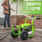 Greenworks Pro Brushless 3000 PSI (CSA Certified) 2.0 GPM Max / 1.1 GPM Electric Pressure Washer (Rugged Steel Frame, 25 FT Hose, 35 FT GFCI Power Cord) Greenworks