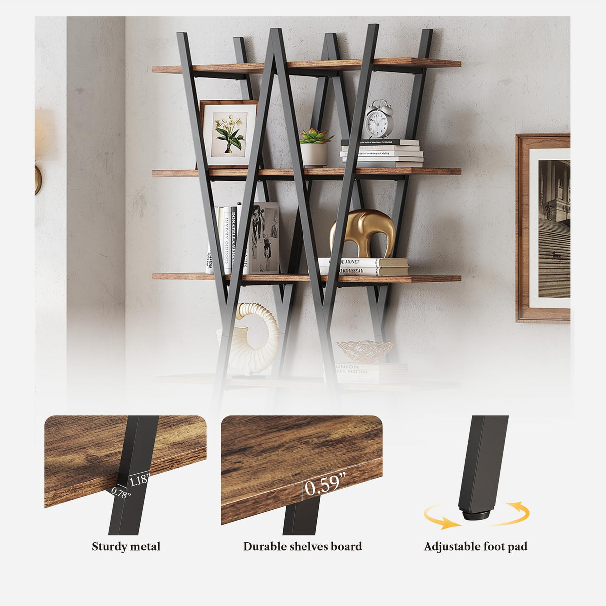 LIKEMET 74 Inch Industrial Tall Bookshelf, 6 Tier Bookshelf, Free Standing Open Book Shelves Storage Display Shelf, Book Shelf for Living Room, Home Office, Rustic Brown LIKEMET