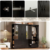 ANCTOR Armoire Wardrobe Closet with Mirror, 70" H Wooden Bedroom Armoires and Wardrobes with 2 Doors, 5 Shelves, Hooks and Drawer, Clothing Storage Cabinet with Hanging Rod, Black ANCTOR