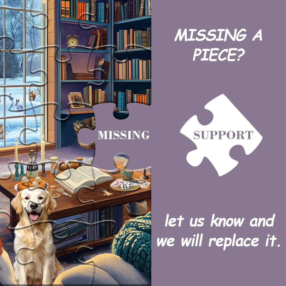 Winter Puzzles for Adults 1000 Piece, Cozy Cabin Puzzle Dog Cat Book Jigsaw Puzzle, Winter Cabin Puzzle Kittens PICKFORU