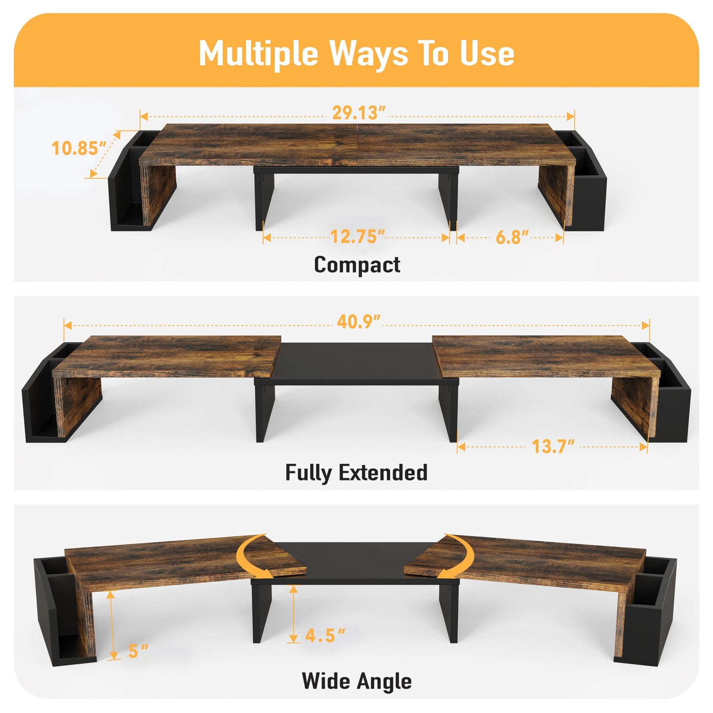 Simple Houseware Desk Dual Monitor Stand Riser with Drawer, Rustic Brown - WoodArtSupply