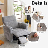 Rhevoy Oversized Power Recliner Chair, 26" Extra Wide Swivel Rocker Recliner with Adjustable Headrest, Chenille Glider Rocking Nursery Chair with Overstuffed Armrest, USB Ports, Grey Rhevoy