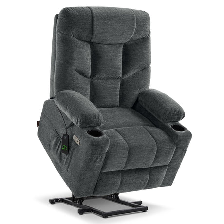 MCombo Power Lift Recliner Chair with Extended Footrest for Elderly People, Fabric 7283 (Dark Gray, Large) MCombo