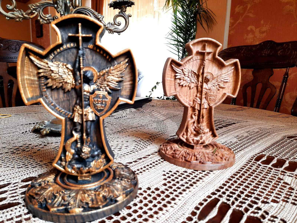 Saint Archangel Michael on the stand Natural OAK Wood Carved Wall Hanging Wooden Carved Home Decor - Personalized - All Sizes - Any Occasion Christian Gift Idea Kozakworkshop