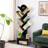 LUSHZLUMBERA 6 Tier Tree Bookshelf, Tall Narrow Wooden Bookcase with Drawer and Storage Cabinet, Freestanding Small Book Shelf Organizer for Bedroom, Living Room, Home Office, Black Display Shelf LUSHZLUMBERA