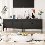 Washsemba 2 Door Storage Sideboard, Metal Storage Cabinet with 2 Adjustable Shelf,Multipurpose Metal Accent Cabinet for Office Home,Music Studio (Black, 25''H) Washsemba