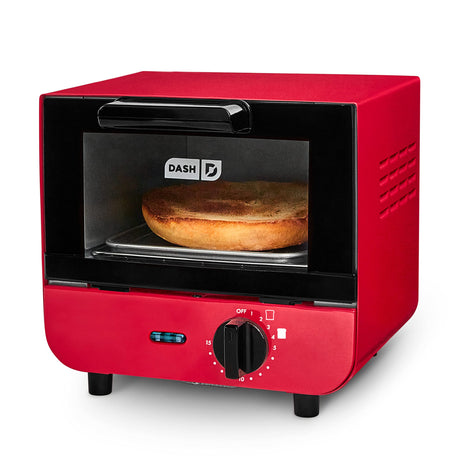 DASH Mini Toaster Oven Cooker for Bread, Bagels, Cookies, Pizza, Paninis & More with Baking Tray, Rack, Auto Shut Off Feature - Red DASH