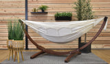 Vivere Double Cotton Hammock with Solid Pine Arc Stand - 450 lb Capacity, Durable FSC Wood Frame, Includes Hardware & User Guide - 450 lb Weight Capacity Vivere